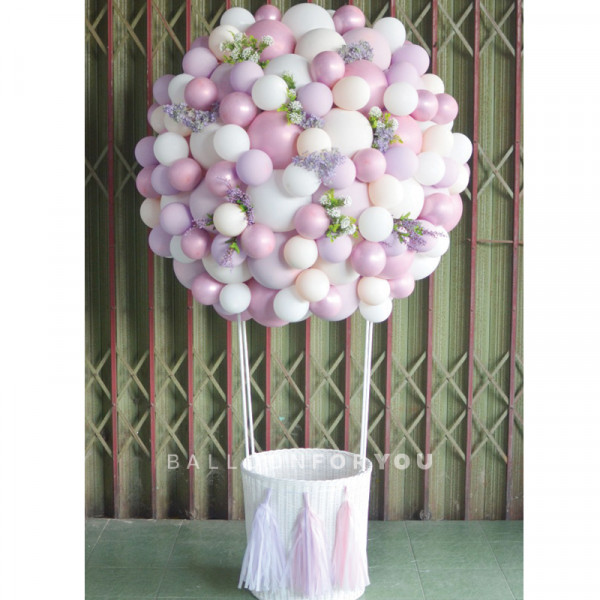 Giant Hot Air Balloon - White Basket with Flower