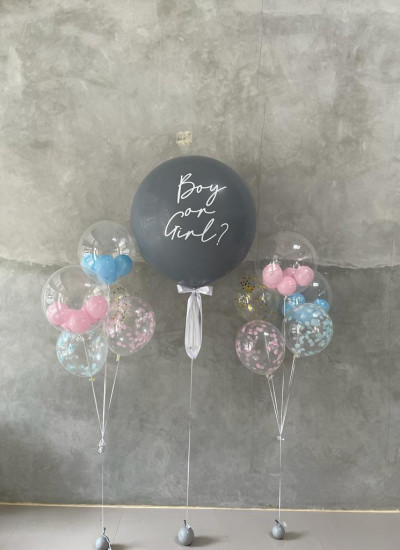 3 Feet Gender Reveal with Bubble Bouquet Helium